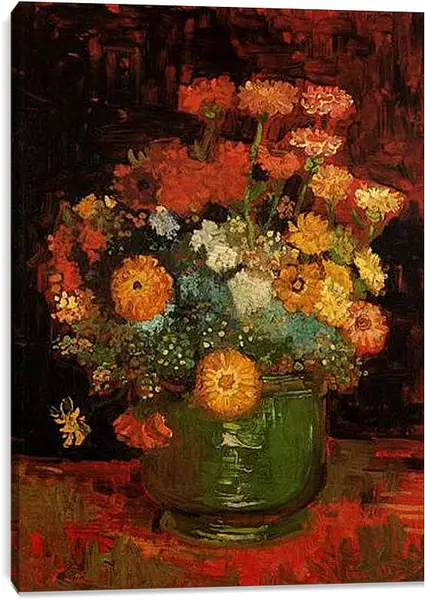 Постер на подрамнике - Vase with Zinnias. Винсент Ван Гог