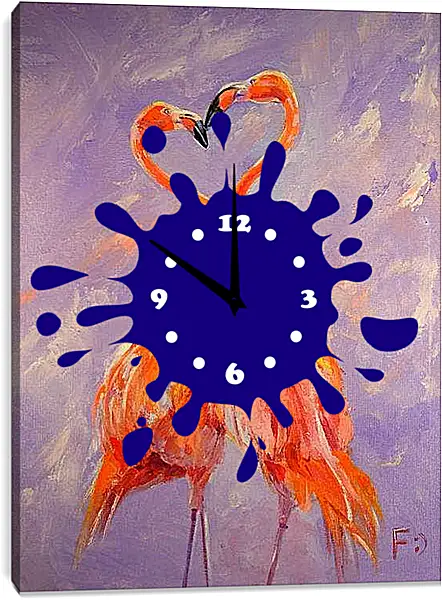 Часы картина - Фламинго в форме сердечка