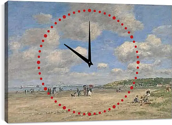 Часы картина - The Beach at Tourgeville-les-Sablons. Эжен Буден
