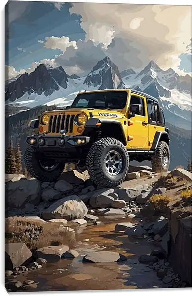 Постер на подрамнике - Джип на фоне гор