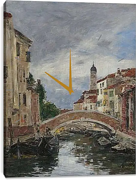 Часы картина - Small Channel in Venice, 1895. Эжен Буден