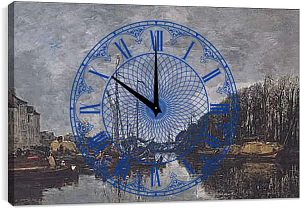 Часы картина - Kanal an der Allee Verte in Brussel. Эжен Буден