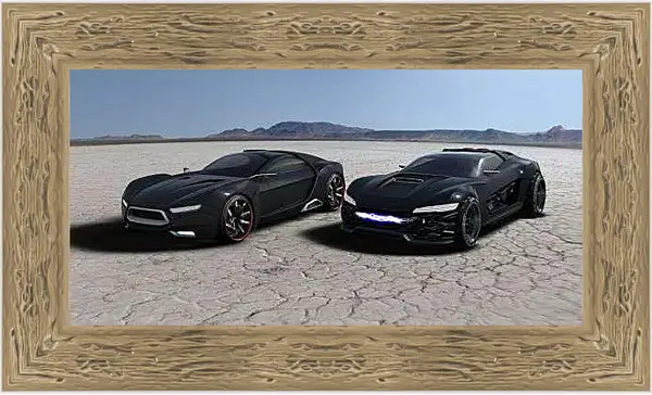 Картина в раме - Машины в пустыне