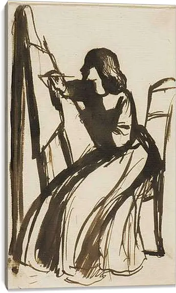 Постер на подрамнике - Elizabeth Siddal Seated at an Easel. Данте Габриэль Россетти
