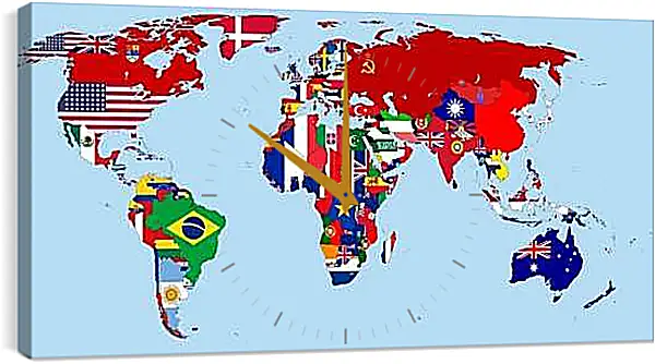 Часы картина - Карта мира с флагами стран 1930 год
