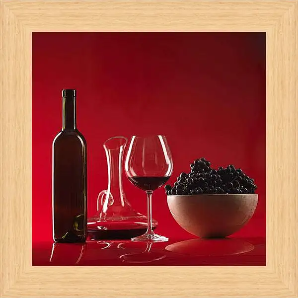 Картина в раме - Вино на красном фоне. Красное Наслаждение.
