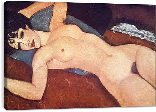 Постер на подрамнике - Nude on cushion. Обнаженная на подушке. Амедео Модильяни