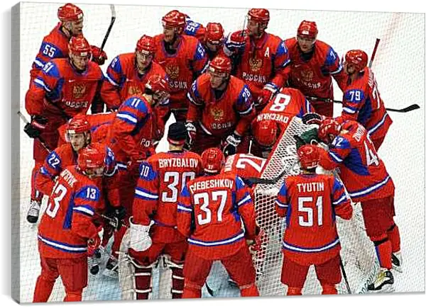 Постер на подрамнике - Сборная России по хоккею перед матчем