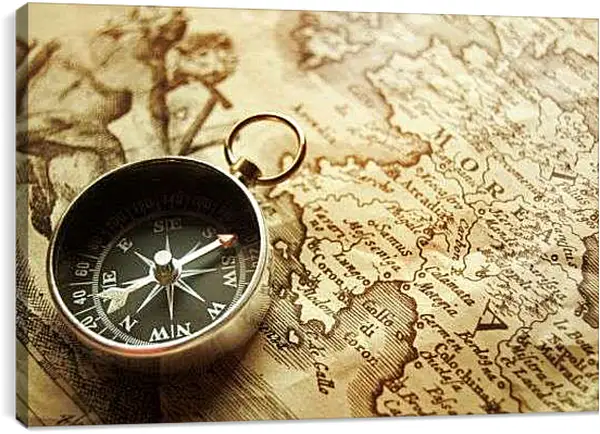 Постер на подрамнике - Карта и компас