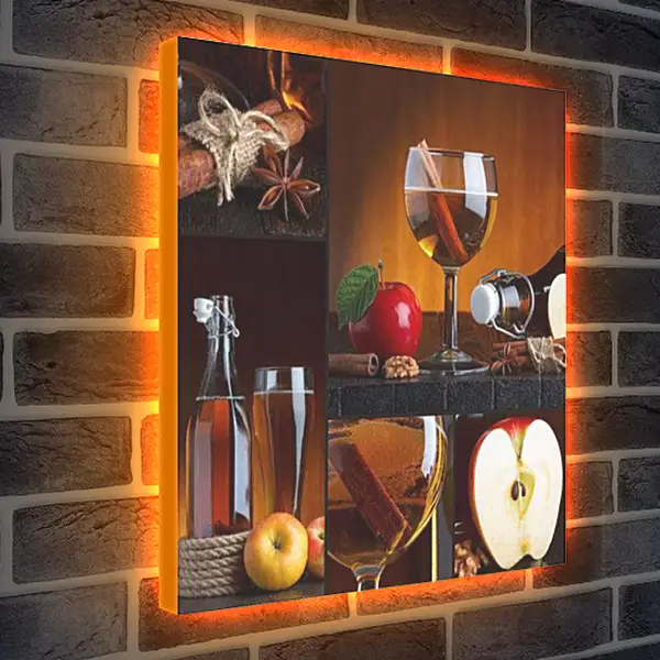 Лайтбокс световая панель - Бокал яблочного сока. Осеннее настроение.