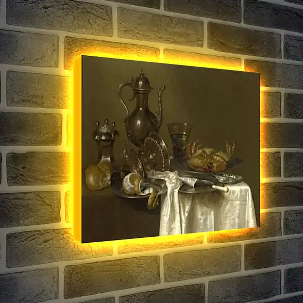 Лайтбокс световая панель - Still Life: Pewter and Silver Vessels and a Crab. Натюрморт - оловянная посуда, серебряные сосуды и краб. Виллем Клас Хеда