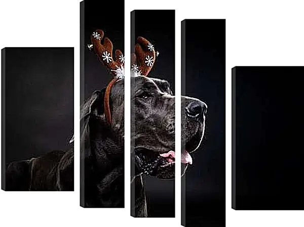 Модульная картина - Дог в новогодних ушках