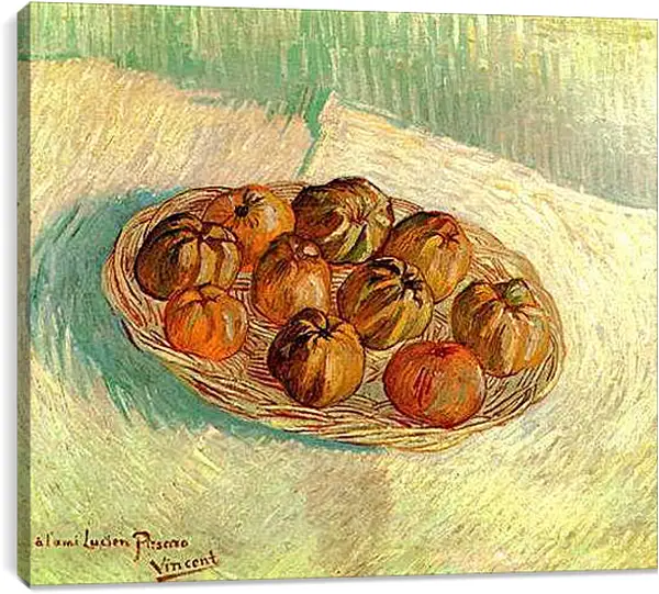 Постер на подрамнике - Still Life with Basket of Apples to Lucien Pissarro. Винсент Ван Гог