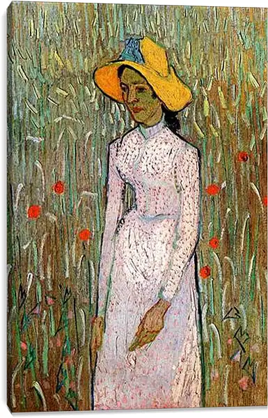 Постер на подрамнике - Young Girl Standing Against a Background of Wheat. Винсент Ван Гог