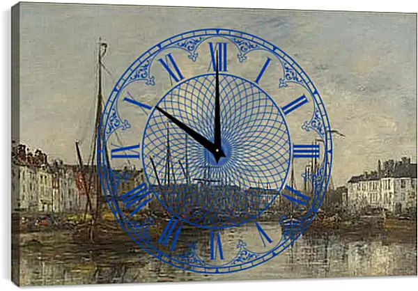 Часы картина - Brussels Harbour. Эжен Буден