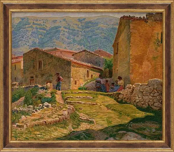 Картина в раме - Solskinsformiddag i Civita d'Antino. Педер Хенрик Кристиан Сартман