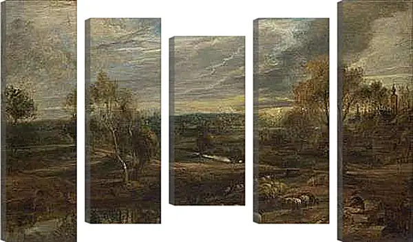 Модульная картина - A Landscape with a Shepherd and his Flock. Питер Пауль Рубенс