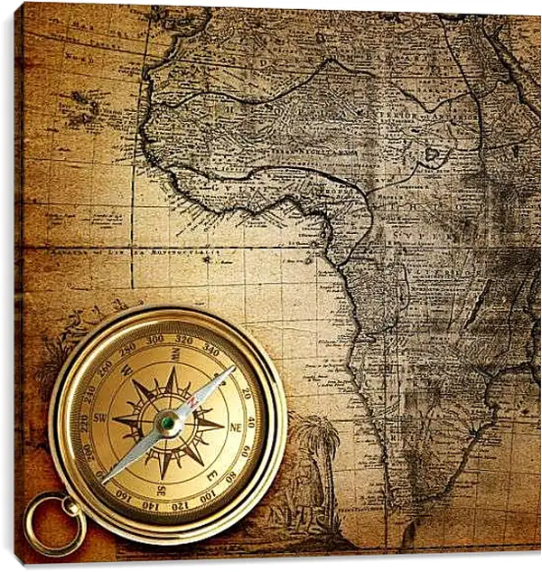 Постер на подрамнике - Компас и карта