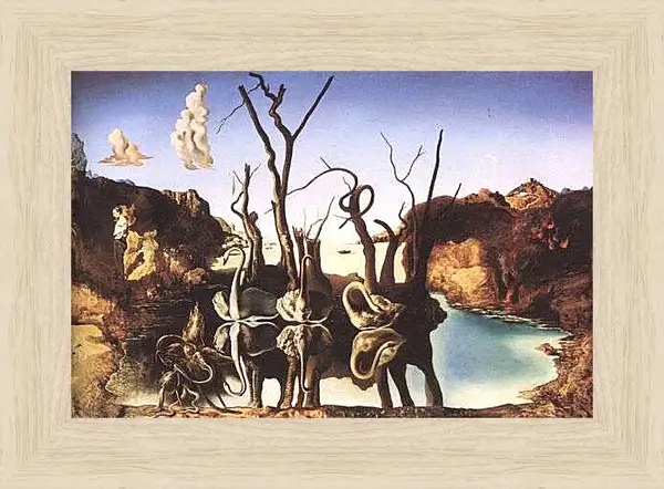 Картина в раме - Лебеди, отражающиеся в слонах. Сальвадор Дали