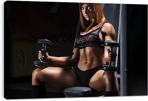 Постер на подрамнике - Работа с двумя гантелями