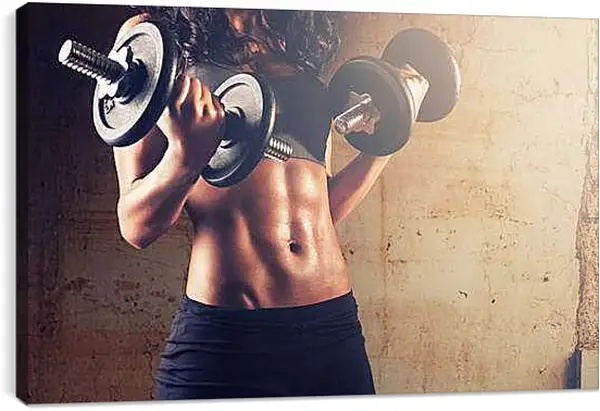 Постер на подрамнике - Работа с двумя гантелями на бицепс