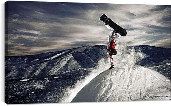 Постер на подрамнике - Сноубордист стоит на одной руке