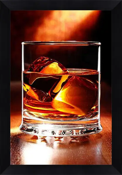 Картина в раме - Лед в бокале. Янтарное сияние.