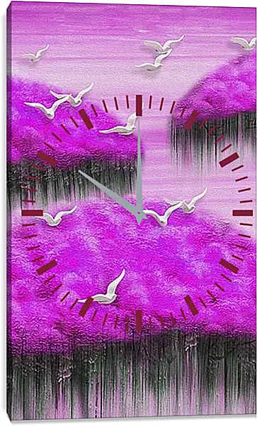 Часы картина - Птицы над цветами. Арт