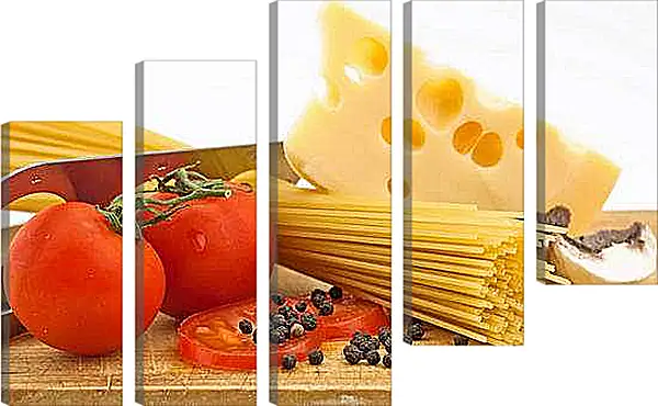 Модульная картина - Натюрморт паста, сыр, помидоры. Итальянская Классика.