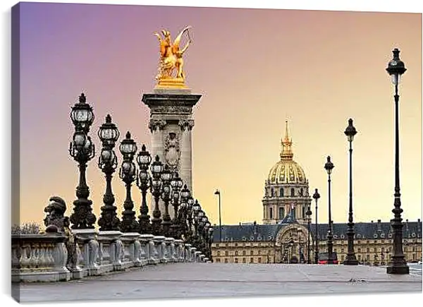 Постер на подрамнике - Восход солнца на мосту в Париже