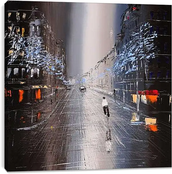 Постер на подрамнике - Велосипедист на дороге