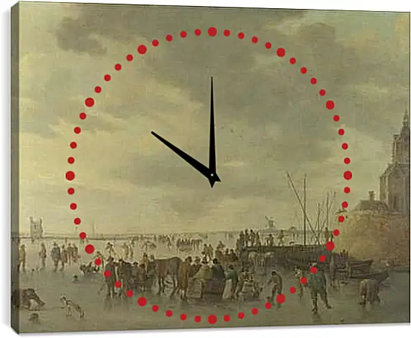 Часы картина - A Scene on the Ice near Dordrecht. Ян ван Гойен