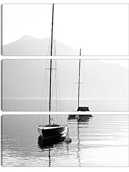 Модульная картина - Пару парусных лодок на фоне горы
