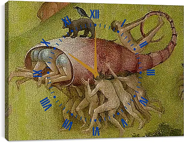 Часы картина - Lobster shell with people. Иероним Босх