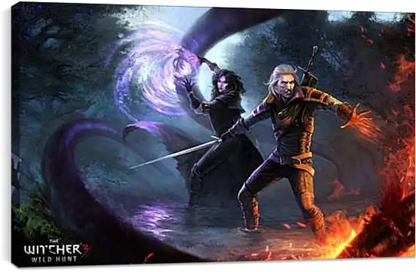 Постер на подрамнике - The Witcher 3 (Ведьмак), Геральт из Ривии и Йеннифер