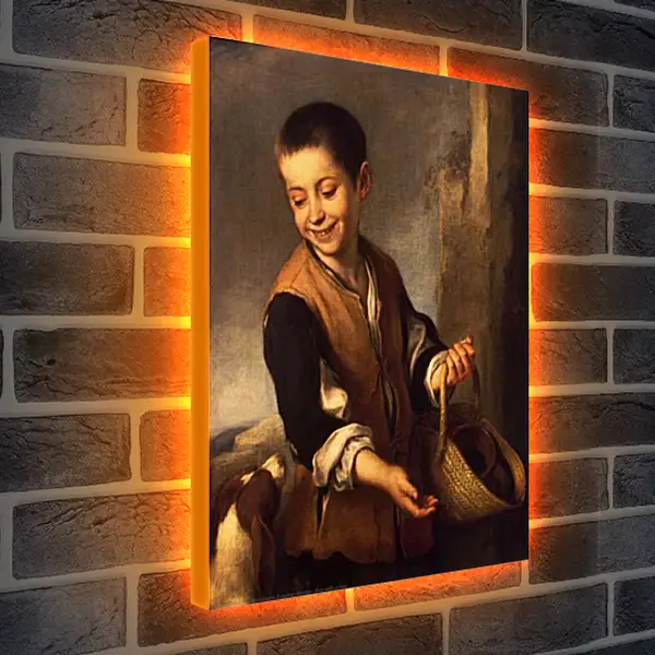 Лайтбокс световая панель - Мальчик с собакой и корзиной. Бартоломе Эстебан Мурильо