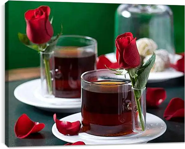 Постер на подрамнике - Чайная роза. Романтика на кухне.