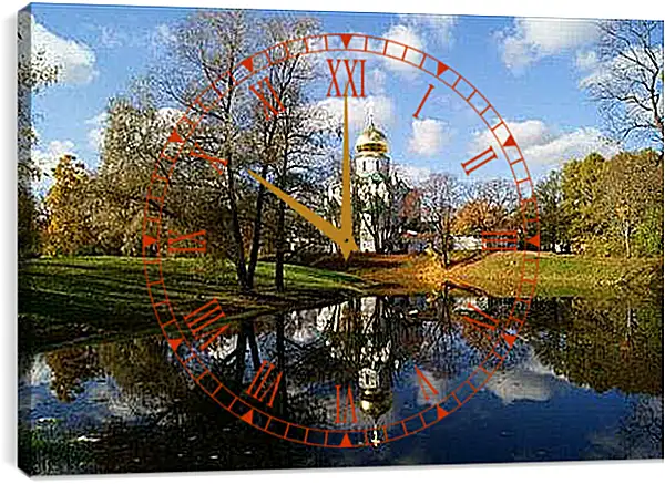 Часы картина - Церковь возле речки