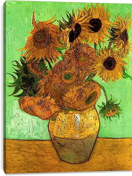 Постер на подрамнике - Still Life Vase with Twelve Sunflowers 2. Винсент Ван Гог