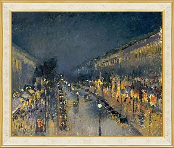 Картина в раме - Бульвар Монмартр ночью. Камиль Писсарро