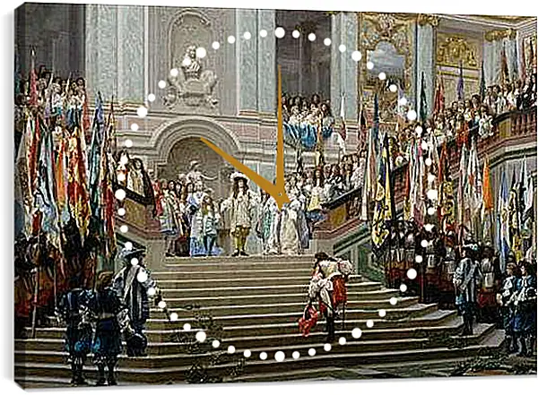 Часы картина - Прием принца Конде Людовиком XIV в Версале в 1674 году. Жан-Леон Жером