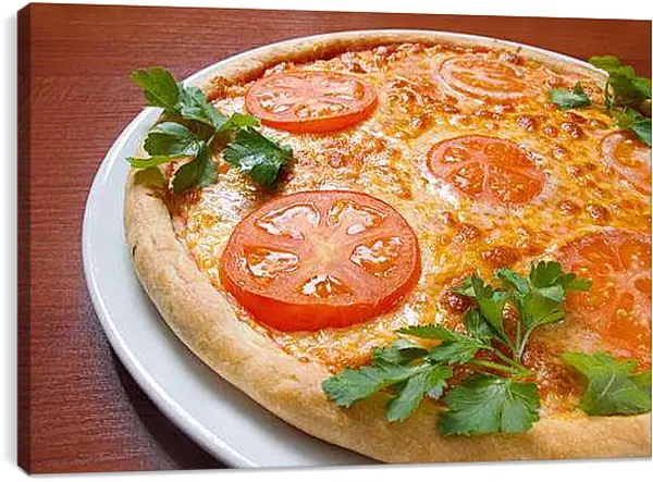 Постер на подрамнике - Пицца с помидорами. Аппетитная простота.