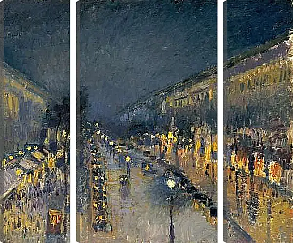 Модульная картина - Бульвар Монмартр ночью. Камиль Писсарро