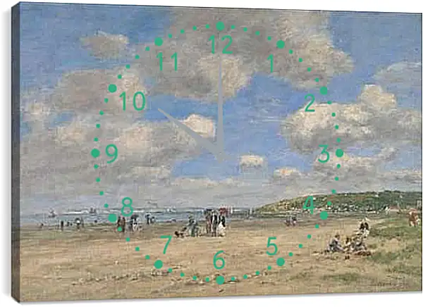 Часы картина - The Beach at Tourgeville-les-Sablons. Эжен Буден