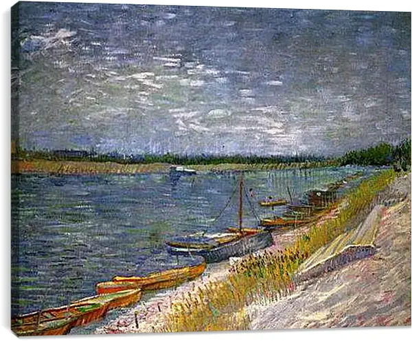 Постер на подрамнике - View of a River with Rowing Boats. Винсент Ван Гог