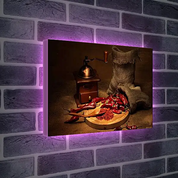 Лайтбокс световая панель - Острый перец и два мешка. Острый натюрморт.