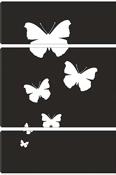 Модульная картина - Белые бабочки на черном фоне
