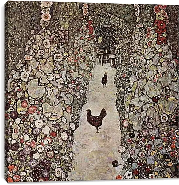 Постер на подрамнике - Gartenweg mit Huhnern. Густав Климт