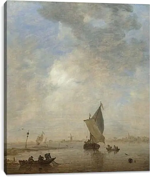 Постер на подрамнике - Fishermen hauling a Net. Ян ван Гойен