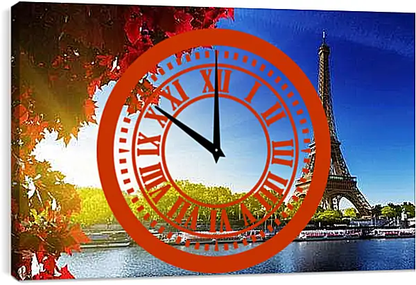 Часы картина - Париж. Эйфелева башня, осень